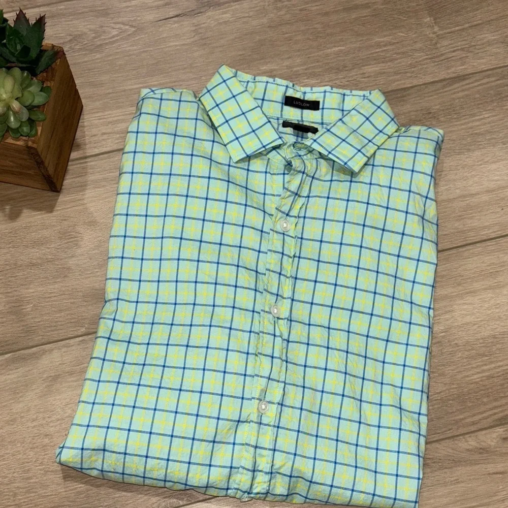 J. Crew Men's Light green  and Yellow Plaid Shirt size large